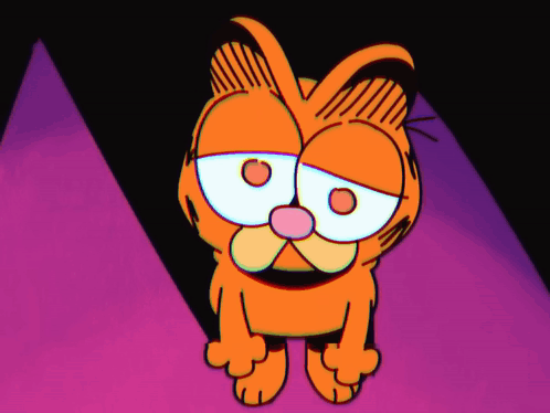A Cartoon Of Garfield Standing In Front Of A Purple Triangle GIF