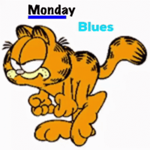 A Cartoon Of Garfield With The Words Monday Blues GIF