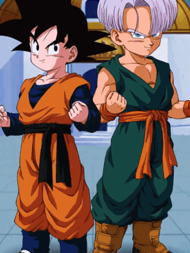 A Cartoon Of Goku And Trunks From Dragon Ball GIF
