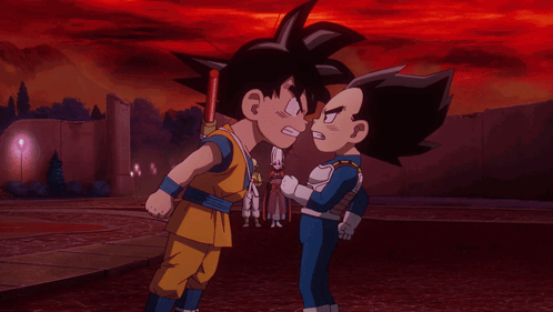 A Cartoon Of Goku And Vegeta With The Caption We Each Fought Once So It Shouldn 'T Matter Who Goes Next GIF