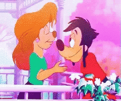 A Cartoon Of Goofy And A Woman Kissing GIF