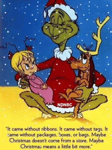 A Cartoon Of Grinch Holding A Baby And A Dog With A Quote From Ndbc GIF