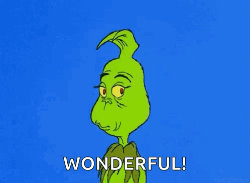 A Cartoon Of Grinch Is Saying Wonderful On A Blue Background . GIF