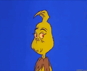 A Cartoon Of Grinch With A Yellow Face And Red Eyes On A Blue Background GIF