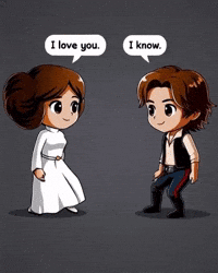 A Cartoon Of Han Solo And Princess Leia Saying I Love You I Know GIF