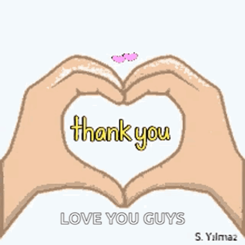 A Cartoon Of Hands Making A Heart With The Words Thank You Written On It GIF