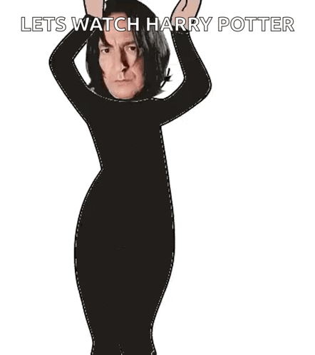 A Cartoon Of Harry Potter Flexing His Muscles In A Black Bodysuit . GIF