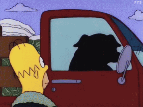 A Cartoon Of Homer Simpson And A Dog In A Truck With Fys Written On The Bottom GIF