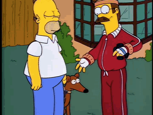 A Cartoon Of Homer Simpson And A Man With A Dog GIF