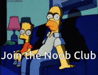 A Cartoon Of Homer Simpson And Bart Simpson Sitting On A Couch With The Words Join The Noob Club GIF