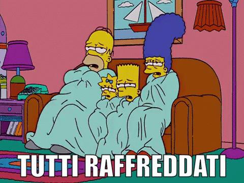 A Cartoon Of Homer Simpson And Bart Simpson Sitting On A Couch With The Words Tutti Raffreddati Above GIF