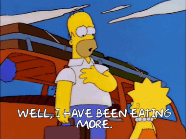 A Cartoon Of Homer Simpson And Lisa Simpson Talking About Eating More GIF