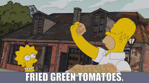 A Cartoon Of Homer Simpson And Lisa Simpson With Fried Green Tomatoes Written Below Them GIF