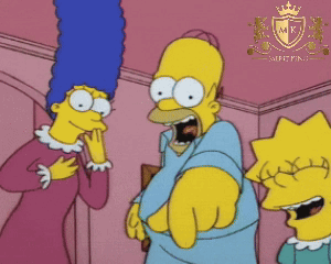 A Cartoon Of Homer Simpson And Marge Simpson Standing Next To Each Other GIF