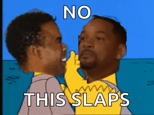 A Cartoon Of Homer Simpson And Will Smith With The Words No This Slaps GIF