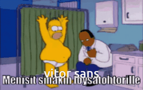 A Cartoon Of Homer Simpson Being Examined By A Doctor With Vitor Sans Written Below Him GIF
