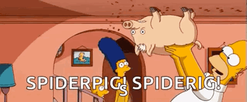 A Cartoon Of Homer Simpson Carrying A Pig With The Words Spiderpig Spiderig GIF