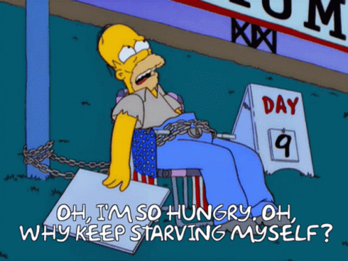 A Cartoon Of Homer Simpson Chained To A Post With A Sign That Says Day 9 On It GIF