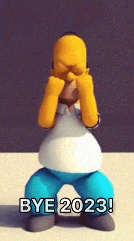 A Cartoon Of Homer Simpson Covering His Face With His Hands And The Words Bye 2023 Below Him GIF