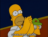 A Cartoon Of Homer Simpson Holding A Man 'S Hand And Saying Please Please Please GIF