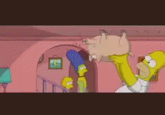 A Cartoon Of Homer Simpson Holding A Pig In His Hands GIF