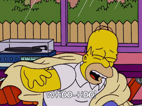 A Cartoon Of Homer Simpson Laying On The Floor With The Words Whoo-Hoo Above Him GIF