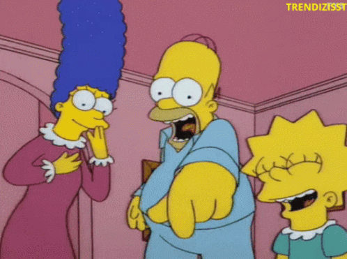 A Cartoon Of Homer Simpson Pointing At Marge And Lisa Simpson GIF
