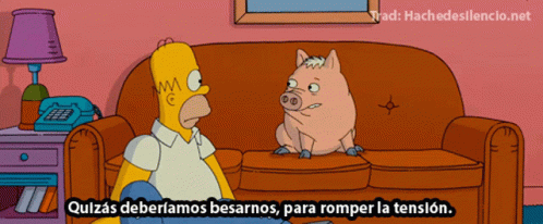 A Cartoon Of Homer Simpson Sitting On A Couch With A Pig On It GIF