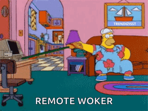 A Cartoon Of Homer Simpson Sitting On A Couch With The Words Remote Woker Below Him GIF