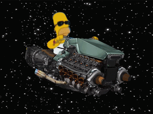 A Cartoon Of Homer Simpson Sitting On A Space Engine GIF