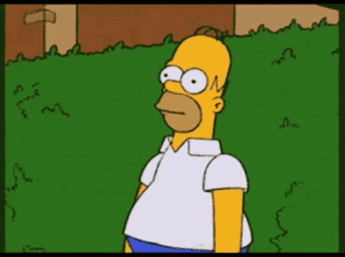A Cartoon Of Homer Simpson Standing In A Grassy Area GIF