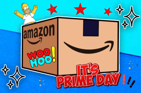 A Cartoon Of Homer Simpson Standing Next To An Amazon Box That Says Woo Hoo GIF