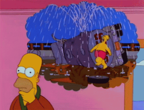 A Cartoon Of Homer Simpson Thinking About A Fountain With Winnie The Pooh Coming Out Of It GIF