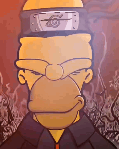 A Cartoon Of Homer Simpson Wearing A Headband With A Symbol On It GIF