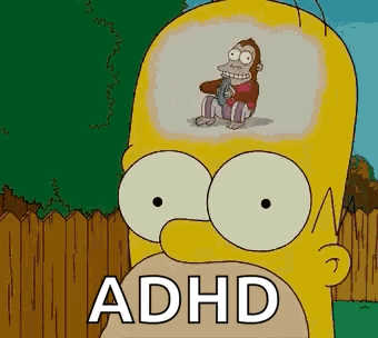 A Cartoon Of Homer Simpson With A Monkey In His Head And The Word Adhd . GIF