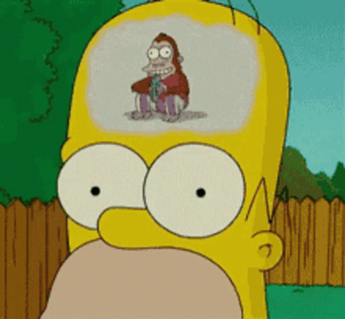 A Cartoon Of Homer Simpson With A Monkey In His Mind GIF