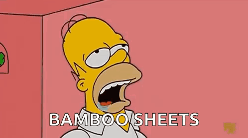 A Cartoon Of Homer Simpson With His Mouth Open And The Words Bamboo Sheets On The Bottom GIF