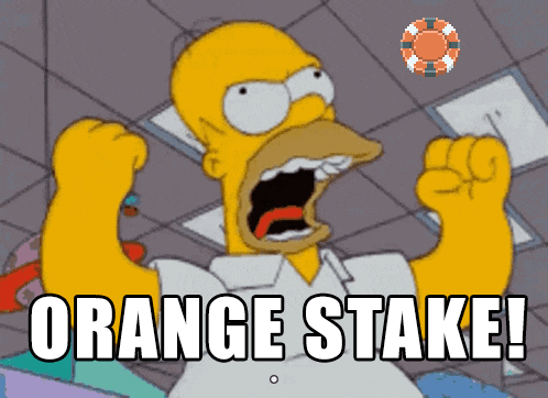 A Cartoon Of Homer Simpson With The Words Orange Stake In Front Of Him GIF