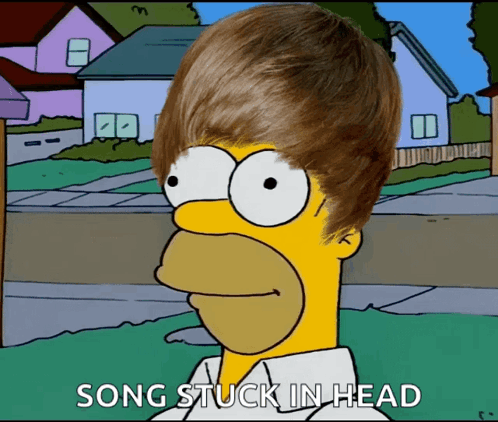 A Cartoon Of Homer Simpson With The Words Song Stuck In Head On The Bottom GIF