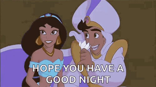 A Cartoon Of Jasmine And Aladdin With The Words Hope You Have A Good Night Below Them GIF