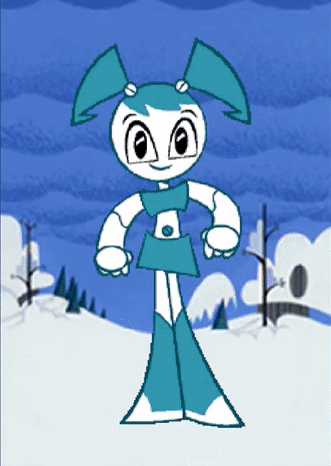 A Cartoon Of Jenny From My Life As A Teenage Robot Standing In The Snow GIF