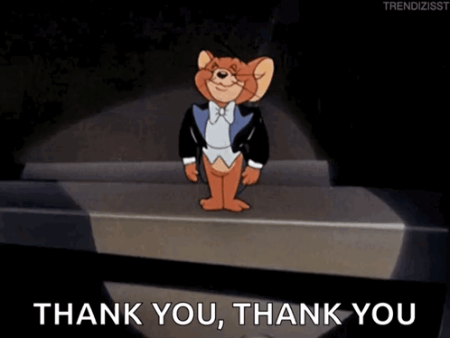 A Cartoon Of Jerry In A Tuxedo Says " Thank You " GIF