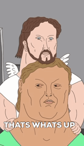 A Cartoon Of Jesus Holding A Man 'S Head With The Words That 'S What 'S Up GIF