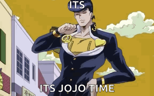 A Cartoon Of Jotaro Kujo From Jojo 'S Bizarre Adventure Is Standing In Front Of A Building . GIF