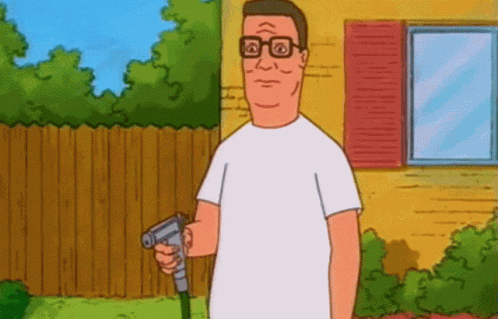 A Cartoon Of King Of The Hill Holding A Hose GIF