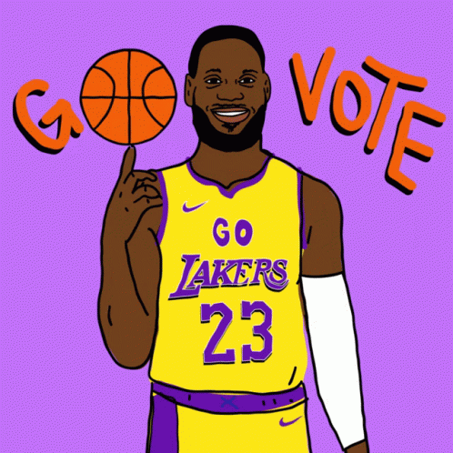 A Cartoon Of Lebron James Holding A Basketball And Saying Go Vote GIF
