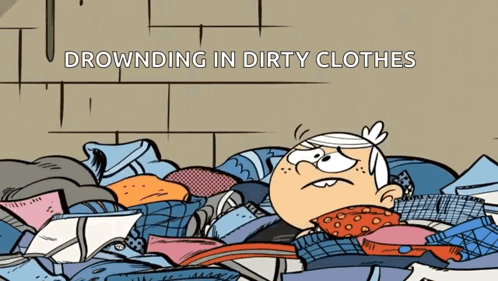 A Cartoon Of Lincoln Loud Laying On A Pile Of Dirty Clothes GIF