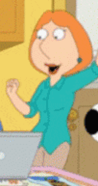 A Cartoon Of Lois Griffin Is Standing In Front Of A Laptop GIF