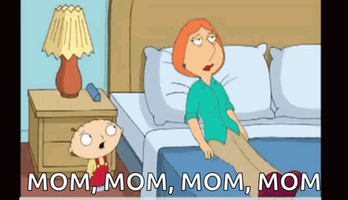 A Cartoon Of Lois Griffin Sitting On A Bed Next To A Child GIF