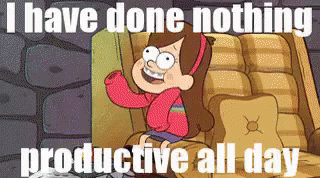 A Cartoon Of Mabel From Gravity Falls Is Sitting In A Chair And Says I Have Done Nothing Productive All Day GIF